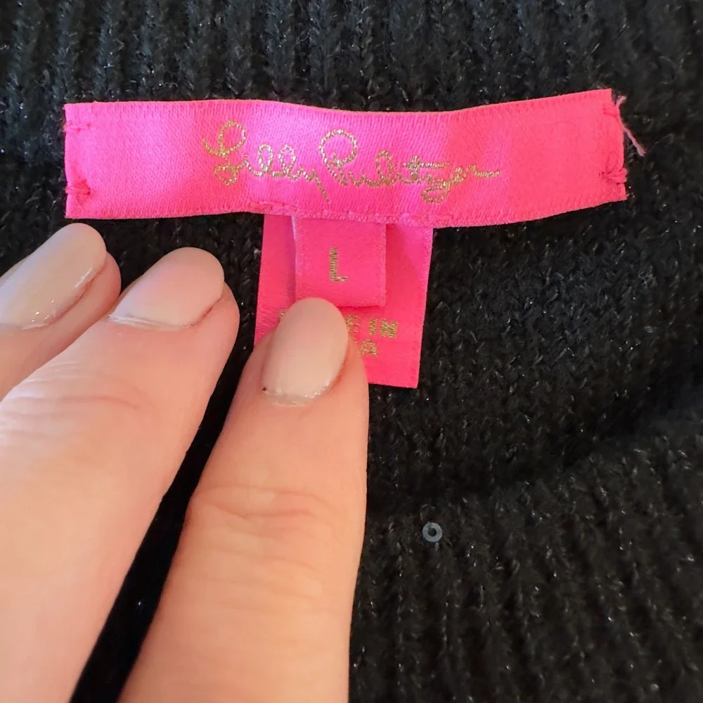 Lilly Pulitzer Morgen Sequin Holiday Sweater in Onyx Black Metallic Sequin-Large